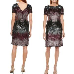 R&M Richards Sequined Ombre Sorry Sleeve V Back Cocktail Dress Pink Size 12